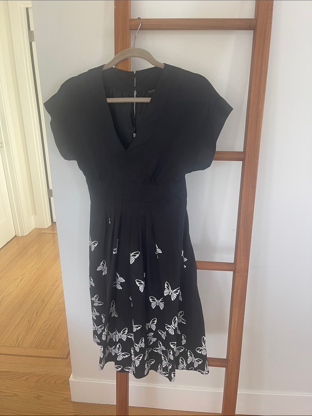 Banana Republic Black Midi Dress with White Butterfly Print